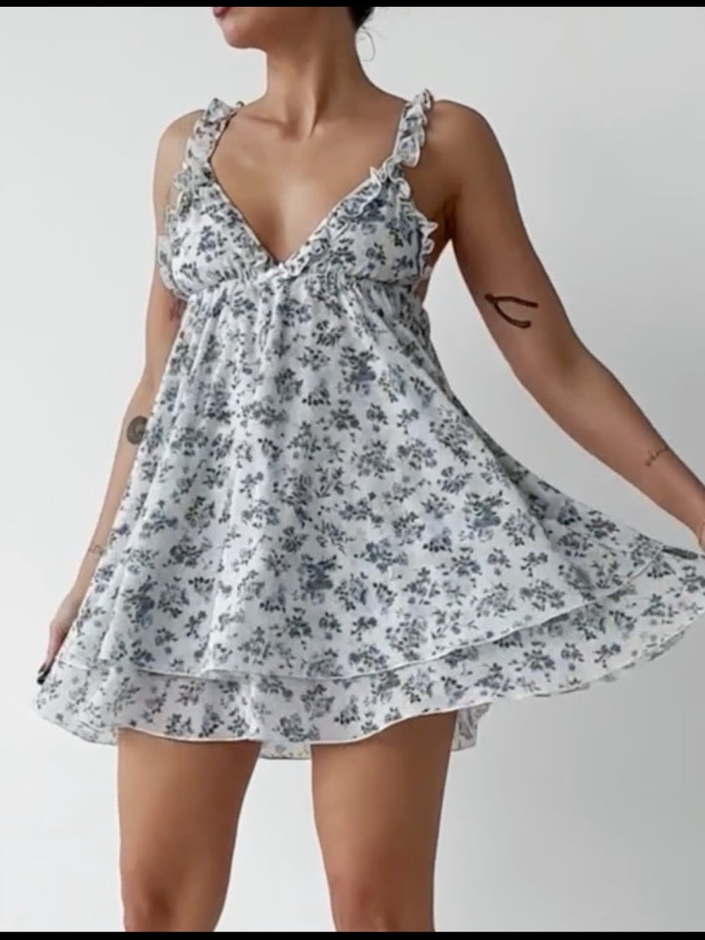 Rumored White Floral Ruffle Babydoll Dress